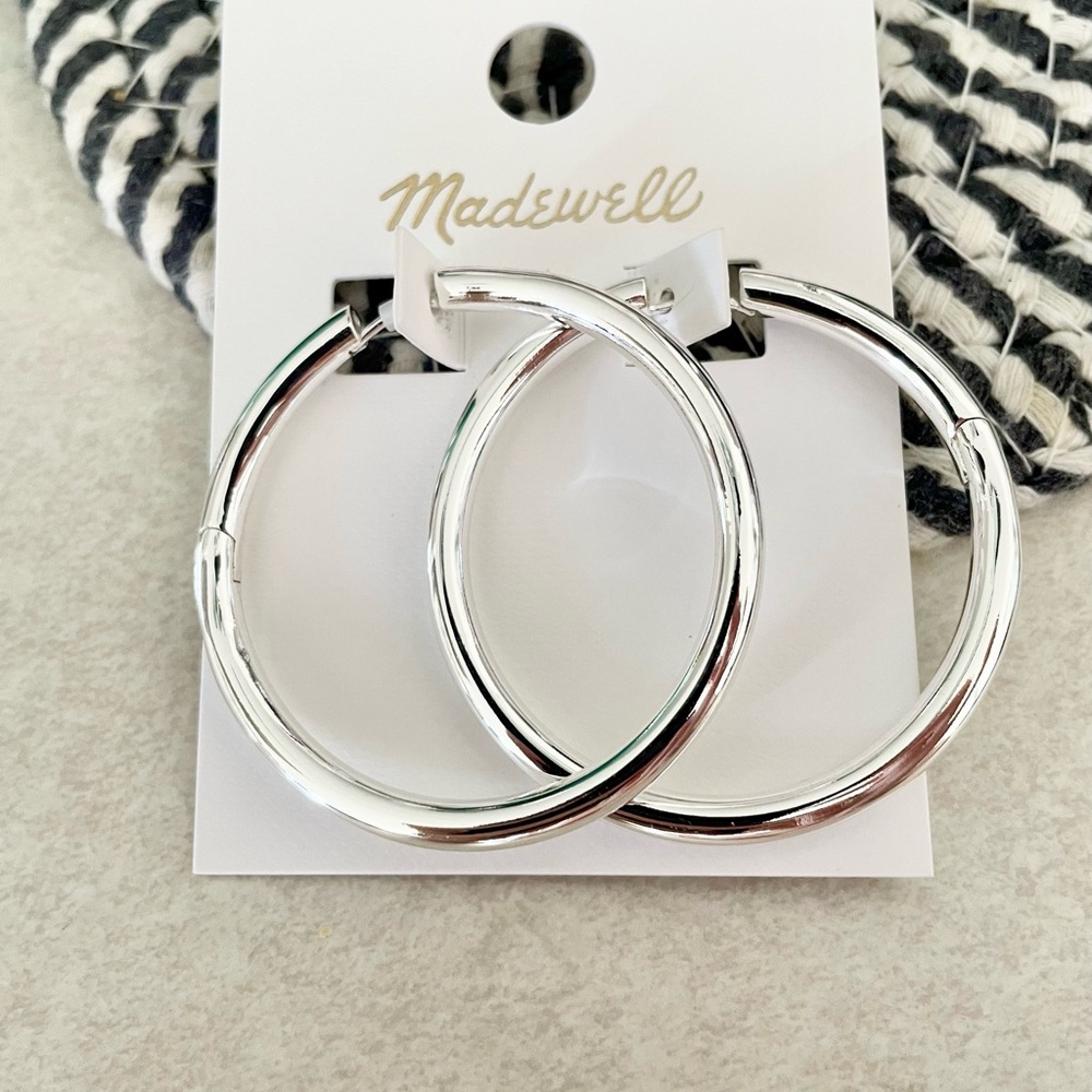 Madewell Shiny Silver Medium Hoop Earrings